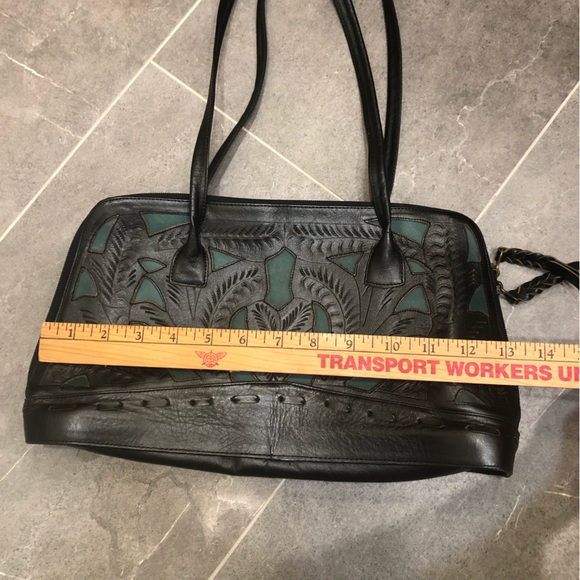 Leaders in Leather black tooled purse shoulder bag turquoise blue cowgirl - Picture 10 of 12